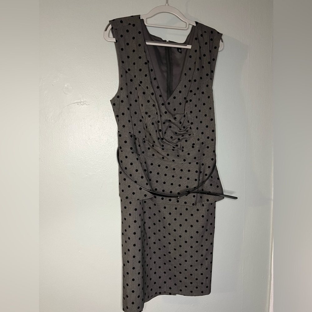 Torrid grey with black polka dots‎ sleeveless belted dress